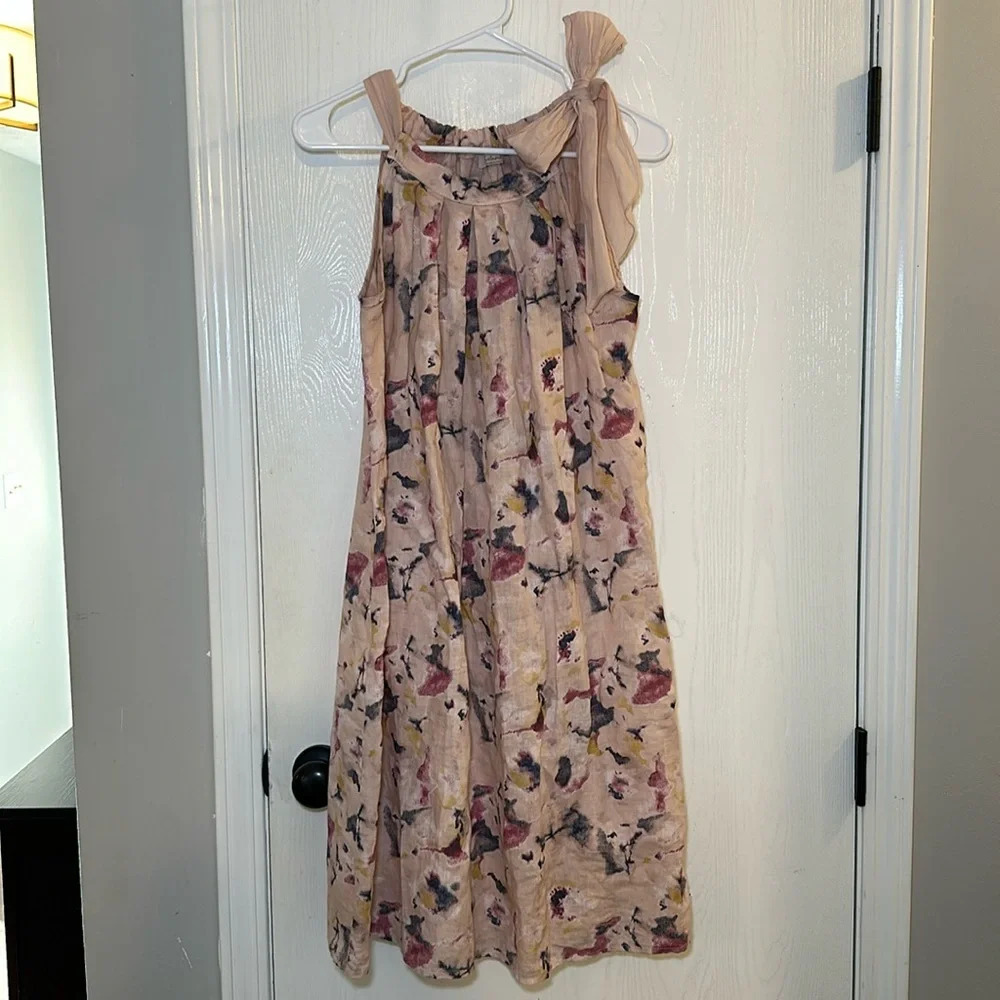 Bellambra Made in Italy Pink Floral 100% Linen Halter Neck Tie Dress Womens M